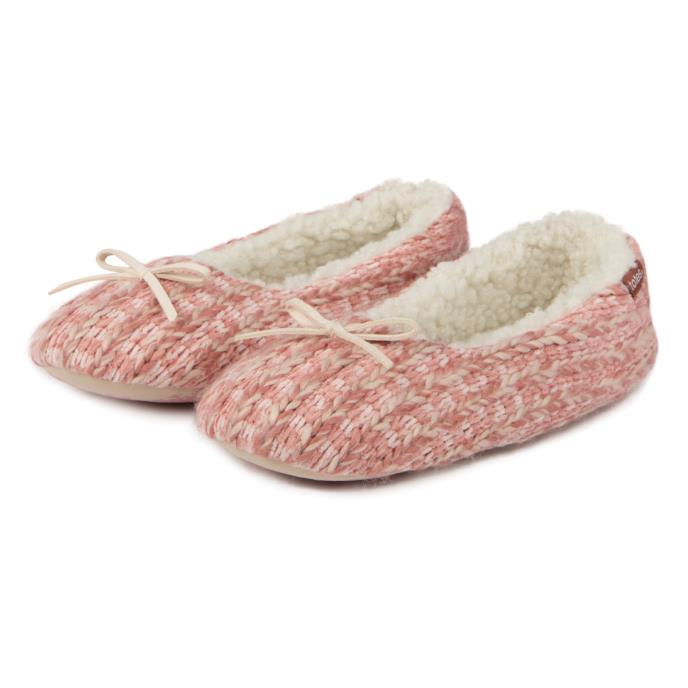 totes Ladies Knitted Ballet Slippers Pink Extra Image 2